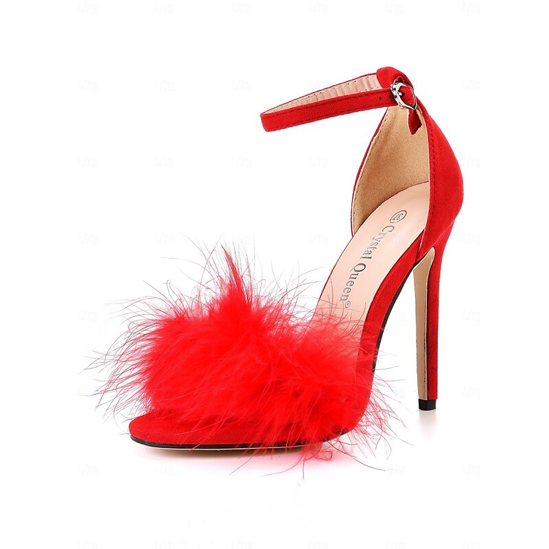 Women's Pink Suede Heels with Fluffy Straps and Pointed Toe | Perfect for Wedding, Parties and Night Out2