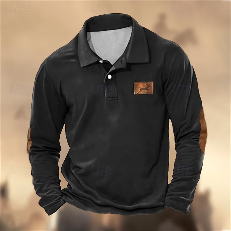 Men's Golf Shirt Golf Polos Shirts Work Casual Lapel Long Sleeve Basic Modern Plain Patchwork Buttons Spring &  Fall Regular Fit Black Navy Blue Brown Green Khaki Coffee Golf Shirt2