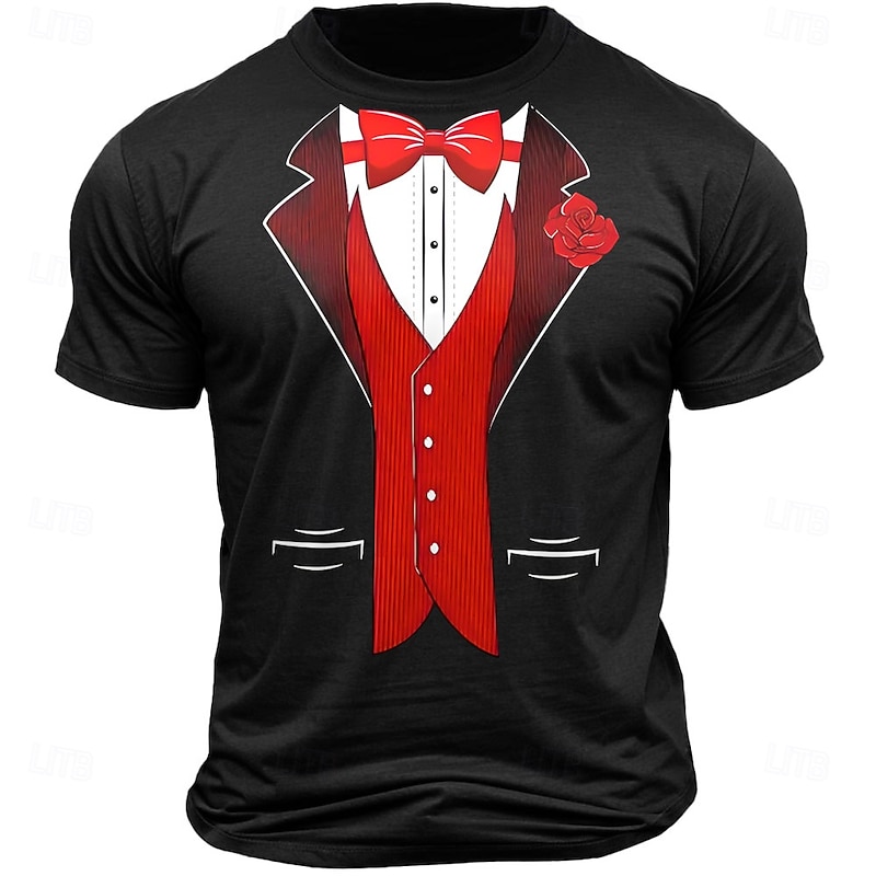 Men's Funny Tuxedo Print Short Sleeve T-Shirt, Novelty Costume Party Wear