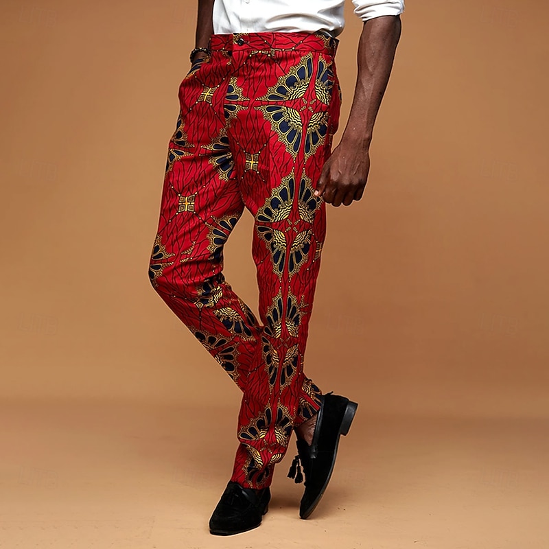 Men's Graphic Artwork Dress Pants Mid Waist Vintage Casual Outdoor Vacation Home Zipper Pocket Summer Spring Fall 3D Print Red