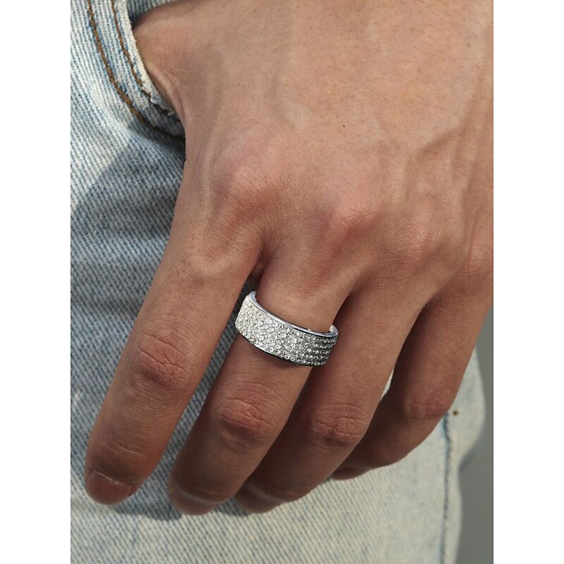 Men's Wide Band Rings with Full Rhinestone Pave, Stainless Steel in Gold, Silver, and Black Finishes, Luxury Jewelry for Parties, Weddings, and Formal Occasions2