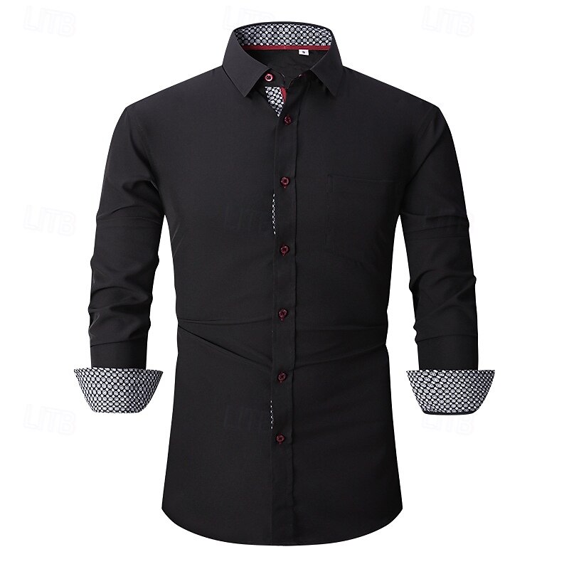 Men's Dress Shirt Button Up Shirt Color Block Wedding Outdoor Black White Wine Dark Navy Long Sleeve Spread Collar Summer Spring Clothing Apparel3
