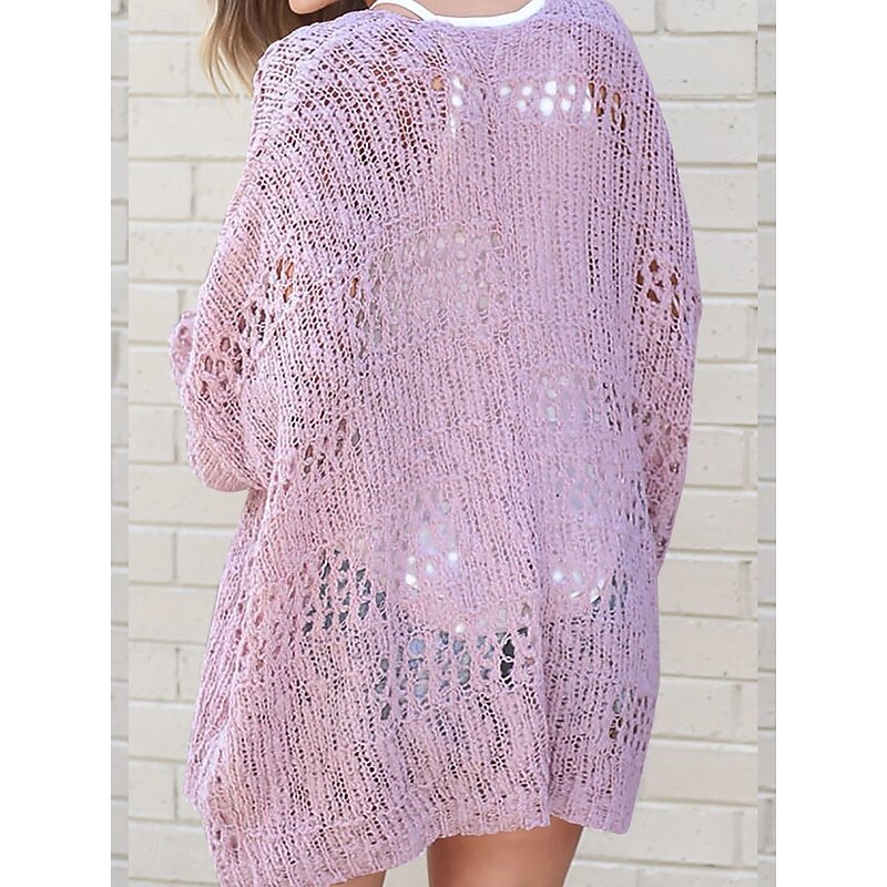 Women's Sweater Cardigan Elegant Fashion Streetwear Pure Color Open Front Pocket Knitted Long Sleeve Regular Tops Knit Outdoor Daily Weekend White Purple Fall Winter4