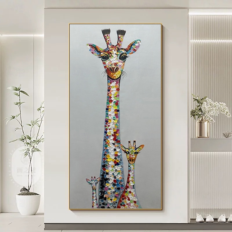 Mintura Handmade Giraffe Animals Oil Paintings On Canvas Wall Art Decoration Modern Abstract Picture For Home Decor Rolled Frameless Unstretched Painting