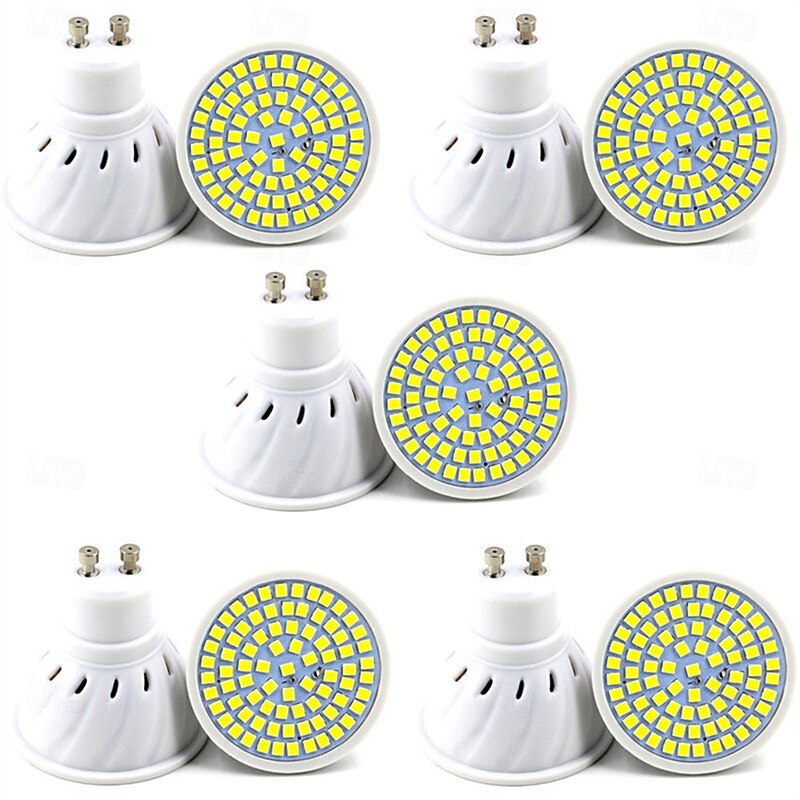 10pcs GU10 LED Spotlight Bulbs - AC 220V, 2835 SMD LED Lamp, 48/60/80 LEDs, Energy-Saving Indoor Lighting for Home and Office