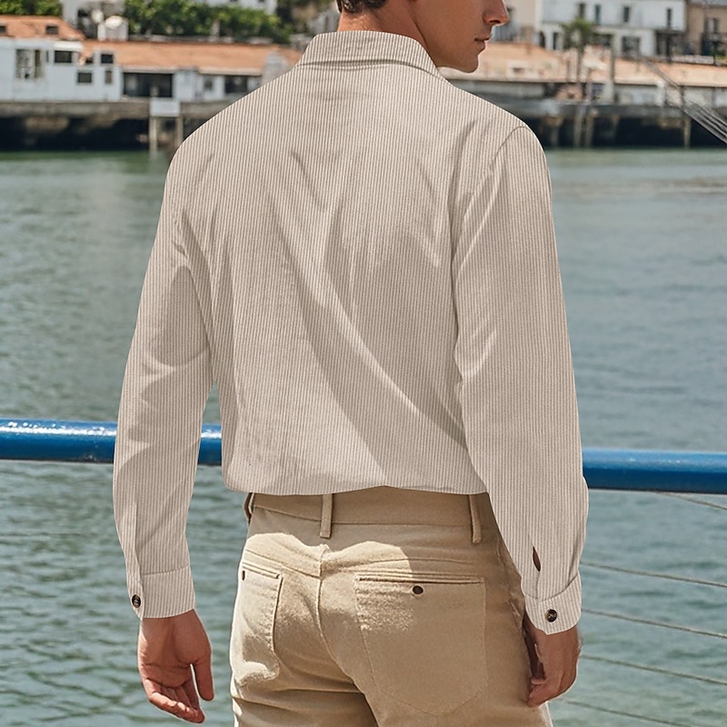 Men's Shirt Casual Shirt Corduroy Shirt Black White Navy Blue khaki Gray Long Sleeve Plain Collar Vacation Hawaiian Clothing Apparel Fashion Casual Comfortable3