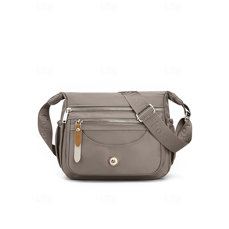 Women's Nylon Crossbody Bag with Multiple Pockets, Lightweight and Water-Resistant Shoulder Bag for Casual Daily Use and Travel Earth Yellow Black Pink4