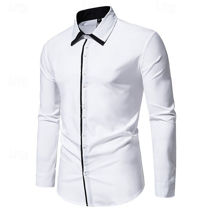 Men's Dress Shirt Collared Shirt Button Up Shirt Color Block Wedding Daily Black White Navy Blue Long Sleeve Turndown Spring &  Fall Clothing Apparel Patchwork3