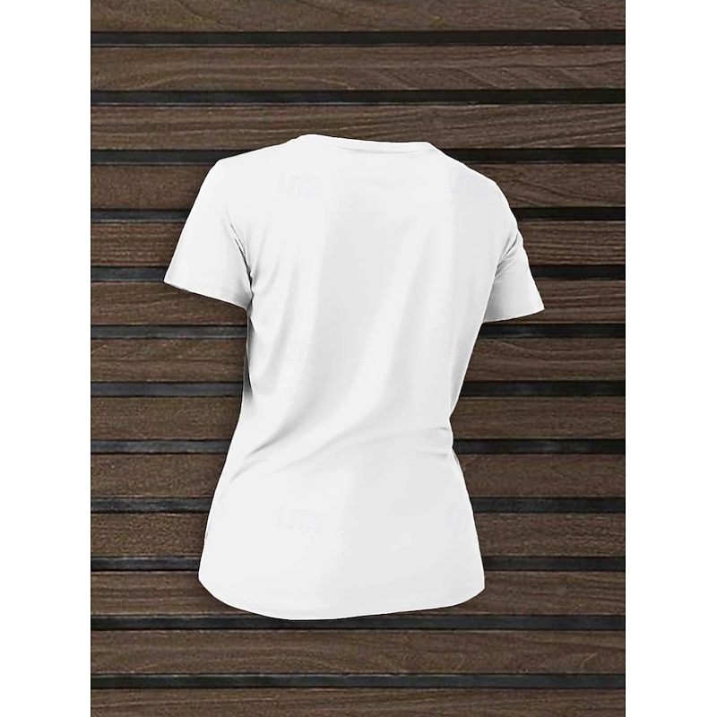 Women's T Shirt Casual Short Sleeve Regular Tops V Neck Party New Year White Summer Spring3