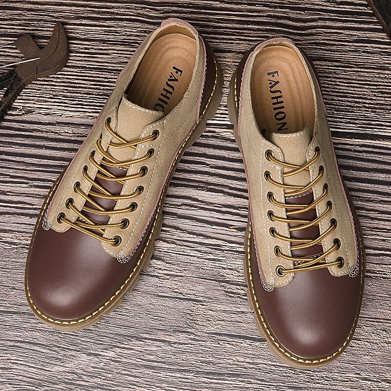 Men's Durable Faux Leather and Suede Lace-Up Shoes – Stylish Casual Footwear for Outdoor and Everyday Wear3