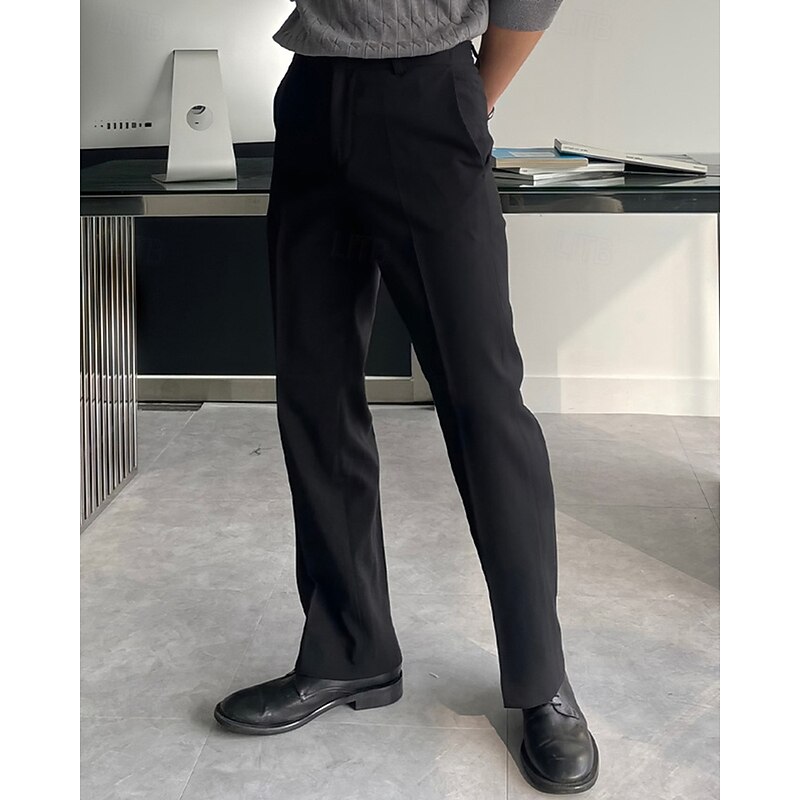 Men's Graduation Dress Pants Trousers Chinos Slacks Buttons Pocket Straight Leg Plain Comfort Formal Party Work Fashion Classic Style Black Dark Gray Micro-elastic2