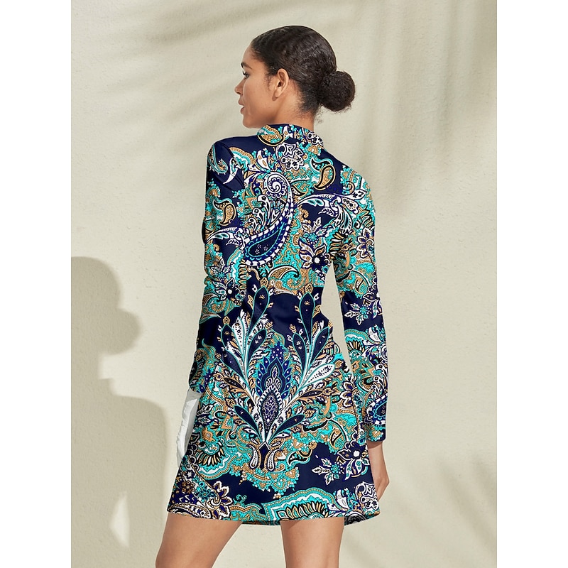 Women's Golf Dress Dark Navy Long Sleeve Ladies Golf Attire Clothes Outfits Wear Apparel3