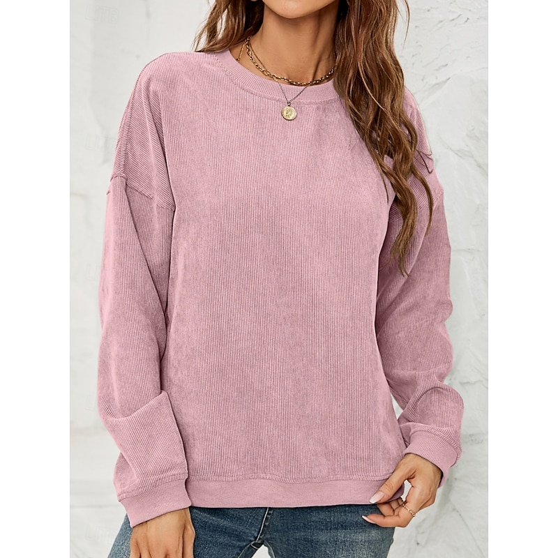 Women's Sweatshirt Casual Plain Street Dailywear Crew Neck Long Sleeve Pink Green Fall Winter3