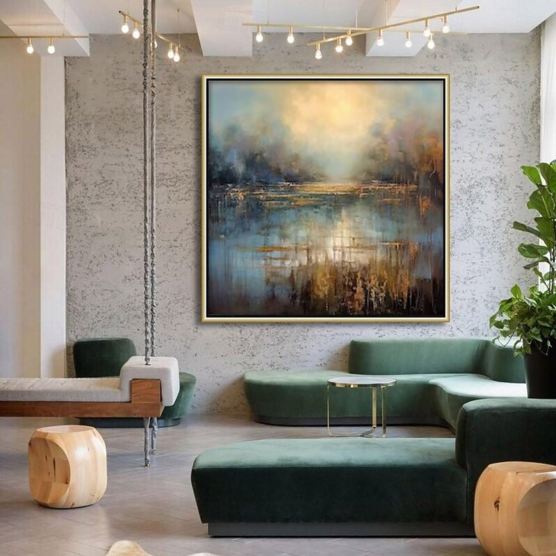 Handmade Oil Painting Canvas Wall Art Decoration Modern Abstract Golden Green Landscape Art for Home Decor Rolled Frameless Unstretched Painting4