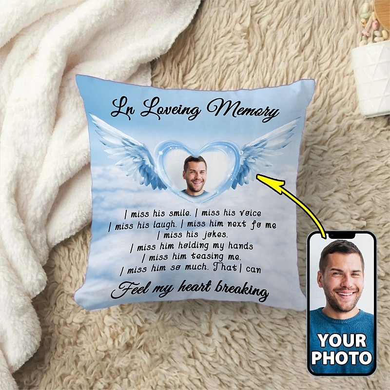Custom Memorial Pillow Cover Photo Cushion Cover Throw Pillow Sympathy Gift Personalized Memorial Gifts In Loving Memory2