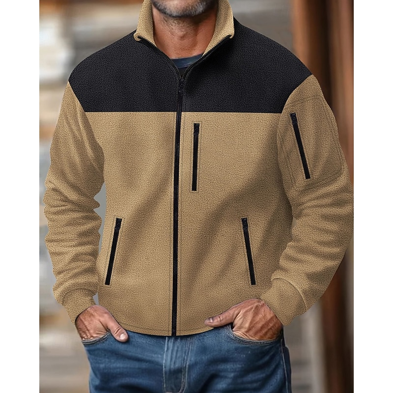 Men's Lightweight Jacket Casual Jacket Vacation Daily Wearproof Pocket Fall & Winter Color Block Fashion Classic Stand Collar Regular Black Navy Blue Khaki Army Green Gray Jacket3