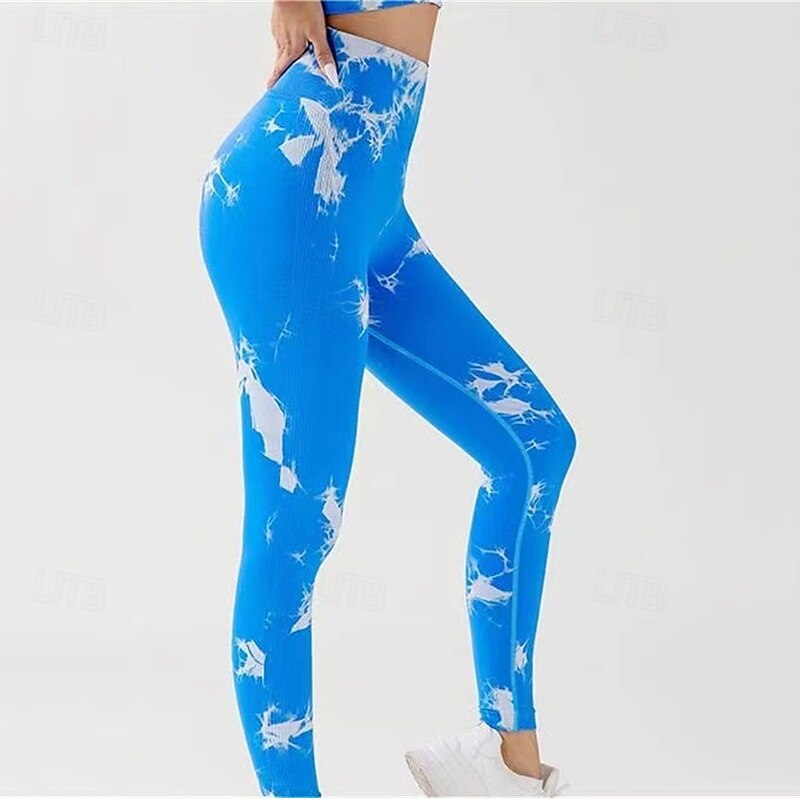 Women's Yoga Pants Yoga Leggings High Waist Pilates Gym Workout Workout Tights Tie Dye Black Royal Blue Blue Spandex Fall Sports Activewear Stretchy Slim4