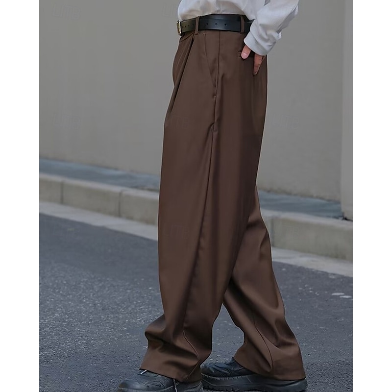 Men's Graduation Dress Pants Trousers Chinos Buttons Pocket Plaid Comfort Formal Party Work Fashion Classic Style Black Brown Micro-elastic4