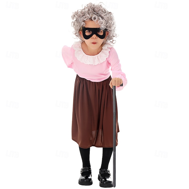 Gangsta Granny Old Women Grandma Outfits Cosplay Wigs Costume Cosplay Movie Cosplay for Girls' Kid's Halloween Carnival Back to School 100th Day of School2