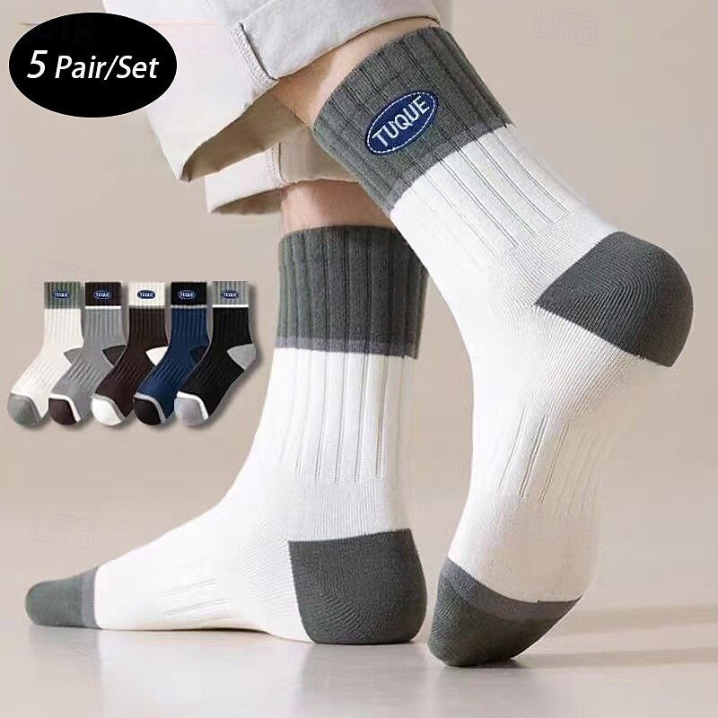 Men's 5 Pairs Multi Packs Socks Crew Socks Running Socks Casual Socks Rainbow Color Color Block Vacation Sports & Outdoor Daily Basic Warm Fall & Winter Fashion Casual