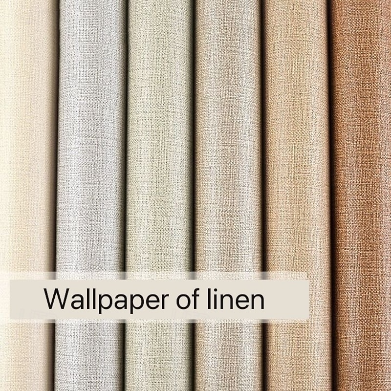 1 Roll Simple Japanese Style Wallpaper Imitation Linen Patterned for Home Hotel Bedrooms Living rooms Plain Color Waterproof Wallpaper Non Self-adhesive 950x53cm/374x20.87inch