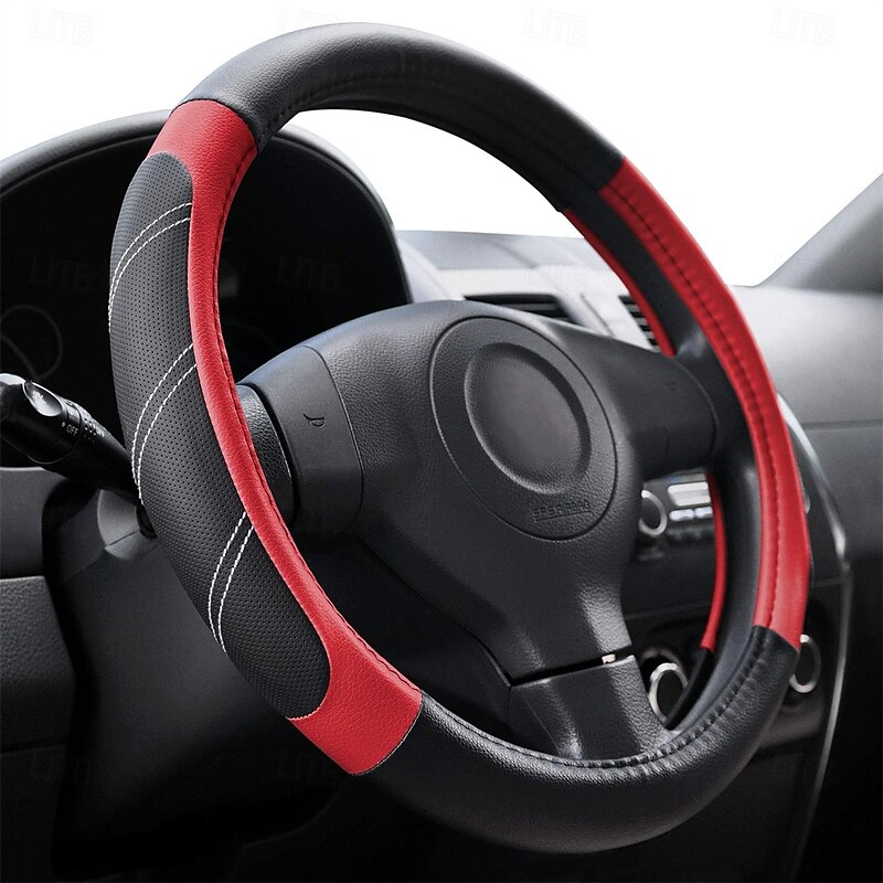 Elantrip Sport Leather Steering Wheel Cover 14 1/2 inch to 15 inch Universal Padded Soft Grip Breathable Anti Slip Odorless3
