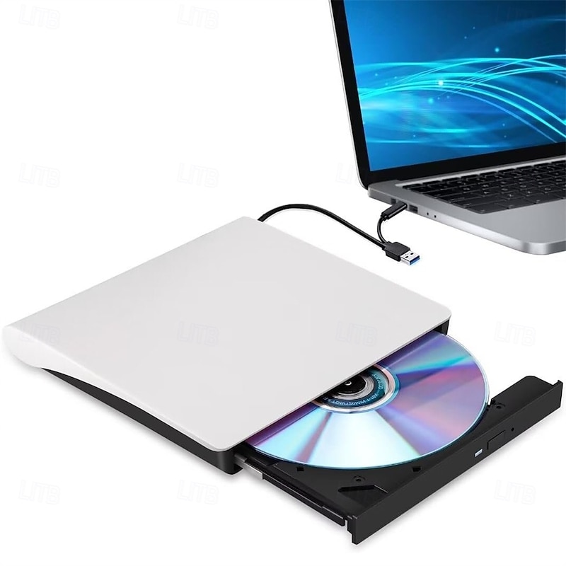 External CD/DVD Drive - USB 3.0 & Type-C Portable Burner Writer Reader for Laptop, Compatible with MacBook Pro/Air, iMac, Windows 7/8/10/XP/Vista​
