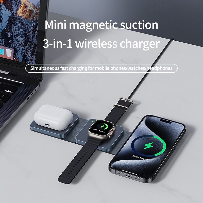 Wireless Charger Wireless Charging Station Foldable Charging Station CE Certified Fast Wireless Charging MagSafe 3 in 1 For Compatible with any wireless charging enabled devices3