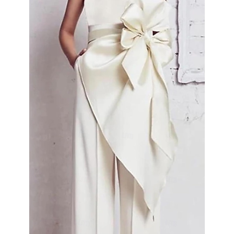 Bridal Shower Wedding Dresses Jumpsuits Sweetheart Strapless Floor Length Satin Bridal Gowns With Bow(s) Ruffles2