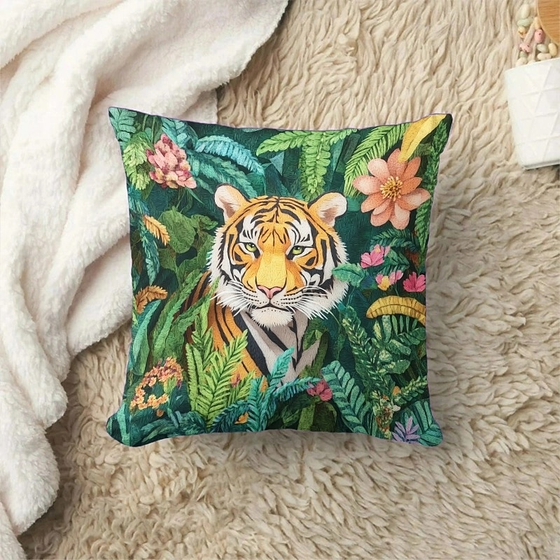 Tropical Tigers Decorative Toss Pillows Cover 1PC Soft Square Cushion Case Pillowcase for Bedroom Livingroom Sofa Couch Chair3
