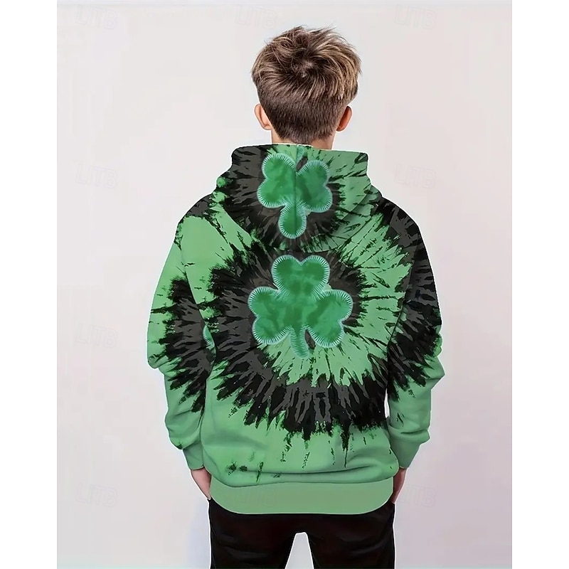 St. Patrick Boys 3D Graphic Tie Dye Hoodie Long Sleeve Spring Fall Fashion Streetwear Kids 4-12 Years Hooded Outdoor Casual Daily Regular Fit2