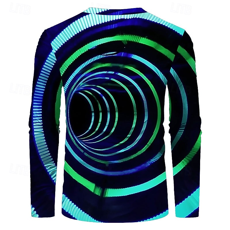 Men's Optical Illusion Graphic Prints T Shirt Long Sleeve T shirt 3D Print Crew Neck Shirt Sports Designer Basic Outdoor Street Daily Blue Spring &  Fall Clothing Apparel S M L XL XXL 3XL2