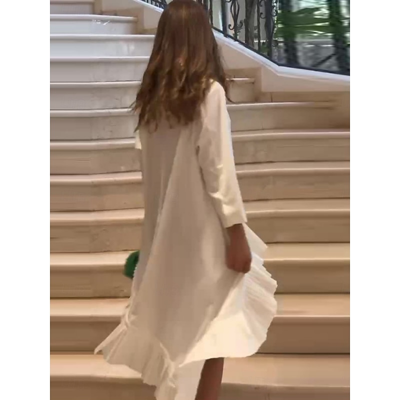 Women's White Dress Midi Dress Ruffle Patchwork Casual Stand Collar Long Sleeve Black White Color2