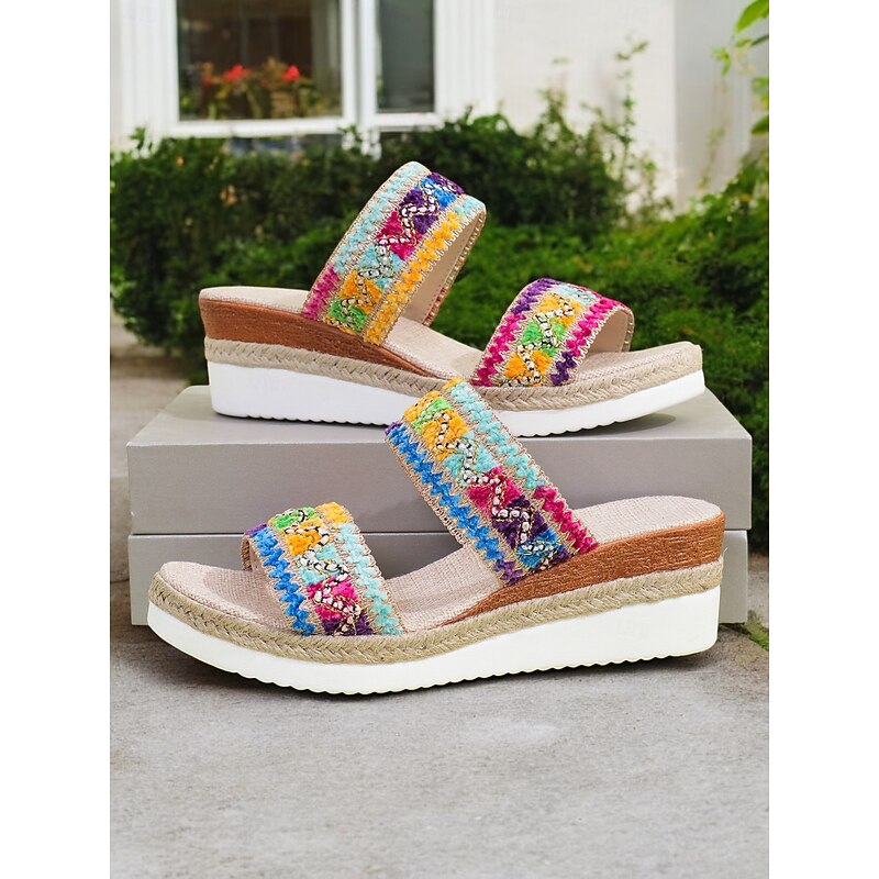 Women's Bohemian Wedge Sandals – Colorful Embroidered Slip-On Platform Shoes for Summer, Beach, and Casual Wear4
