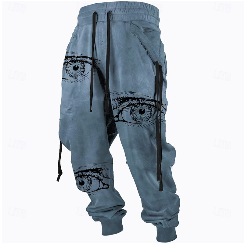 Men's Printed Big Eyes Sweatpants Trousers Mid Waist Drawstring Elastic Waist Active Vintage Casual Outdoor Vacation Streetwear with Pockets Spring Fall 3D Print Red Blue Orange2