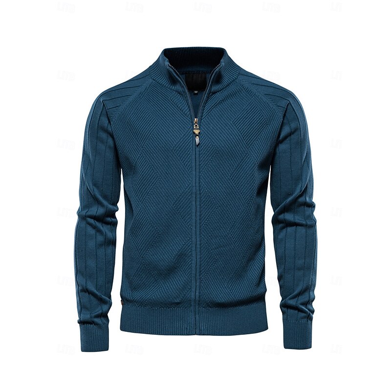 Men's Cardigan Sweater Navy Blue Dark Green khaki Long Sleeve Top Golf Attire Clothes Outfits Wear Apparel3