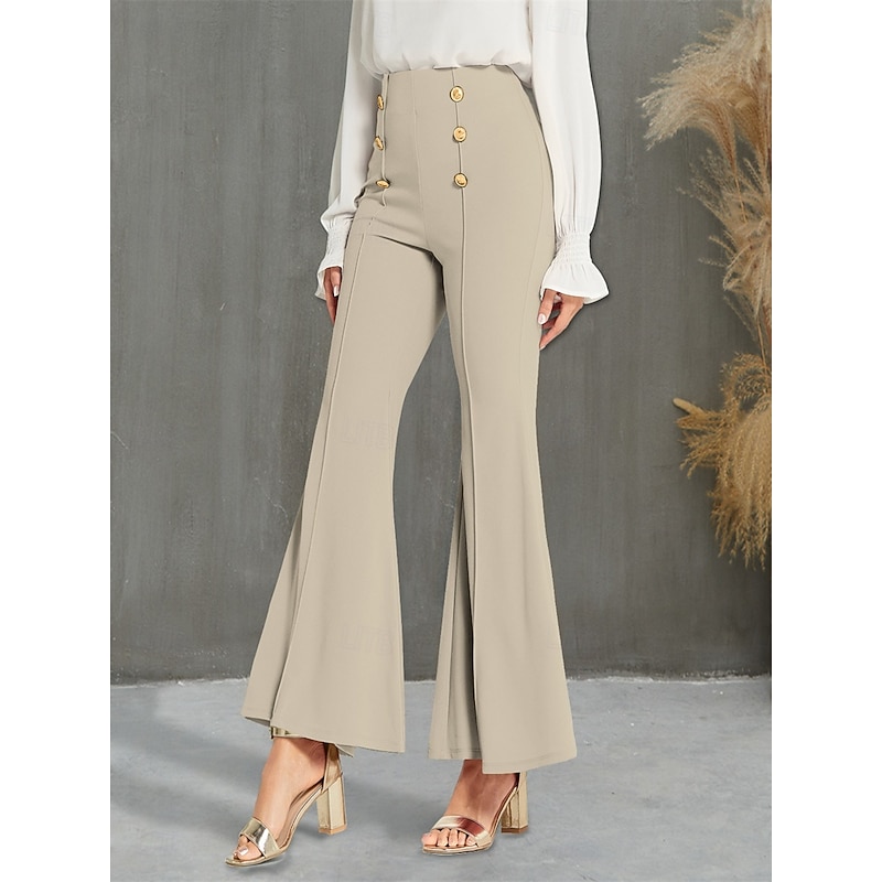 Women's Flared Pants Fashion Streetwear Full Length High Waist Plain High Cut Comfy Outdoor Micro-elastic Vacation Street Daily Black Green Khaki Spring Fall Regular Fit3