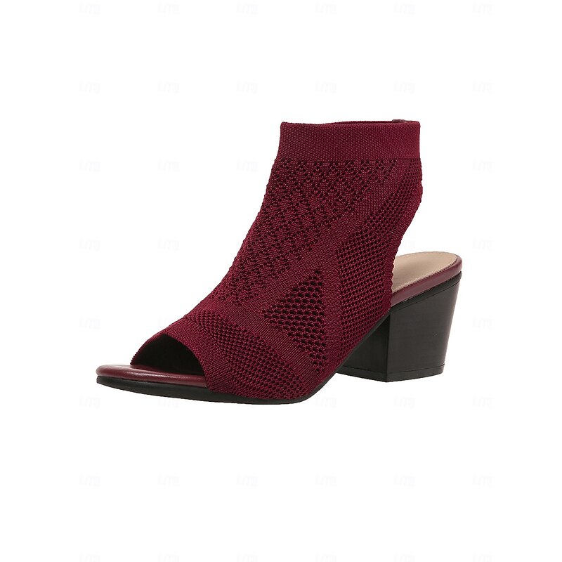 Women's Beige Peep-Toe Knit Ankle Booties with Block Heel, Breathable Summer Sandals for Casual and Office Wear4