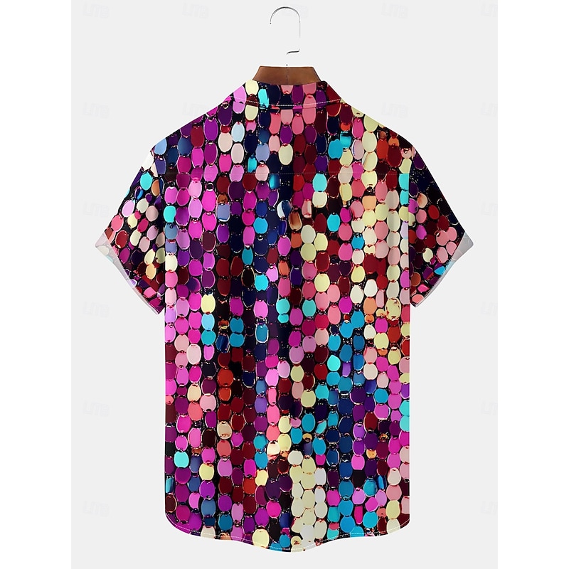 Mardi Gras Men's Colorful 3D Vortex Short Sleeves Artistic Casual Comfortable Outdoor Vacation Street Spring & Summer Shirt Collar Printing Rainbow2