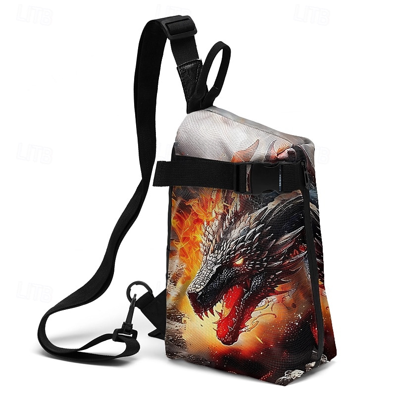 Dragon Print Crossbody Sling Bag with Adjustable Strap, Casual Lightweight Chest Bag for Men and Women, Perfect for Travel, Sports, and Outdoor Activities Yellow Blue Orange4