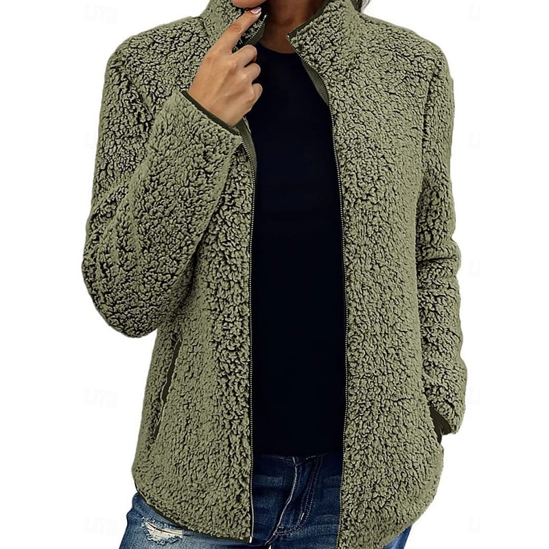 Women's Winter Coat Winter Jacket Outdoor Street Daily Fall Winter Regular Coat Regular Fit Warm Breathable Comtemporary Stylish Jacket Long Sleeve Solid Color with Pockets Full Zip Pink Green Khaki2