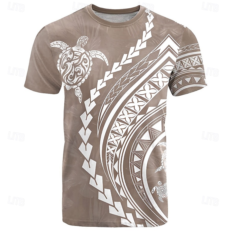 Men's Turtle Maori T Shirt Short Sleeve T shirt 3D Print Crew Neck Shirt Fashion Ethnic Street Daily Khaki Summer Spring Clothing Apparel S M L XL XXL XXXL