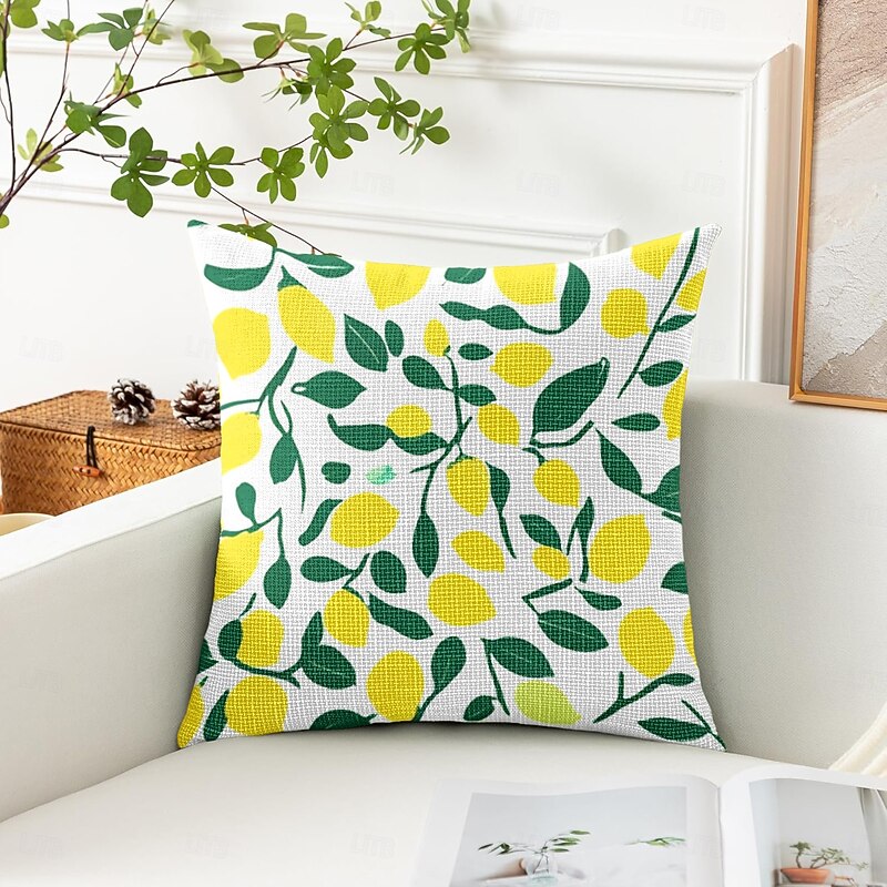 Summer Vibe Decorative Toss Pillows Cover 1PC Hawaiian Aloha Palm Leaf Lemons Soft Square Cushion Case Pillowcase for Bedroom Livingroom Sofa Couch Chair3