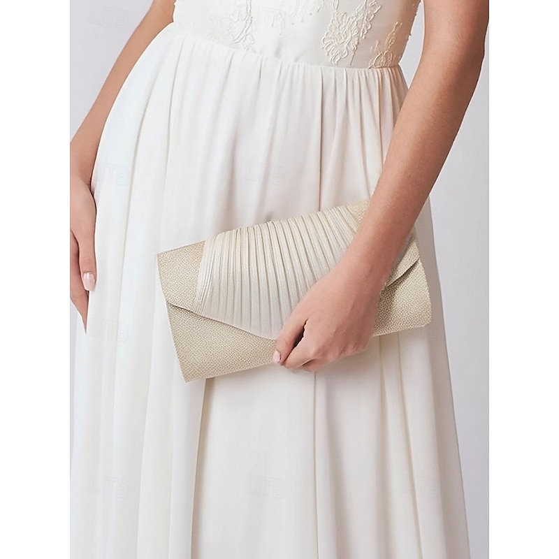 Champagne Glitter Evening Clutch Bag with Pleated Design – Elegant Handbag for Women, Perfect for Weddings, Parties, and Formal Events2