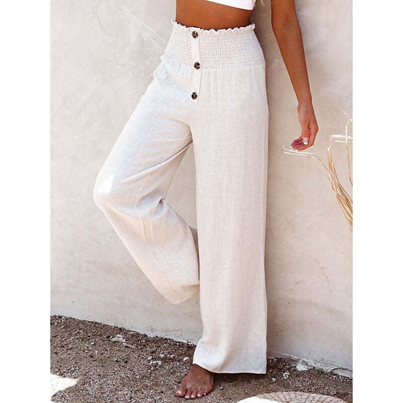 Women's Wide Leg Chinos Fashion Streetwear Full Length High Waist Plain Elastic Waistband Comfy Soft Comfortable Micro-elastic Outdoor Street Black White Navy Blue Spring &  Fall Regular Fit