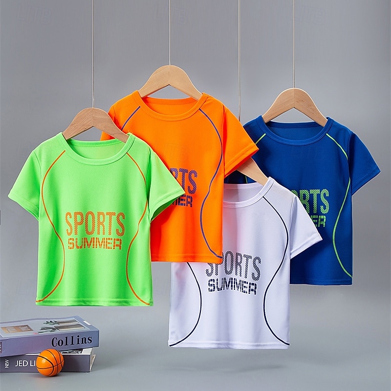 Multi Packs 4pcs Boys Crew Neck Short Sleeves T Shirt Tee Top Print Graphic Vacation Daily Wear Polyester Spring & Summer2