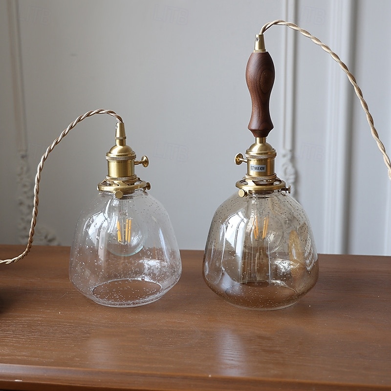 Air Bubble Glass Chandelier Vintage Metal Base Single Head Pendant Lamp Farmhouse Bedside Ceiling Lamp Fixture for Kitchen Island Dining Room Bedroom Hallway Bar Living Room 15cm 110-240V3