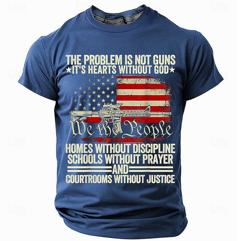 Veterans Day Men's Patriot Patriotic Veteran American US Flag We The People T Shirt Short Sleeve T shirt 3D Print Crew Neck Shirt Military American Street Daily Black Blue Green Summer Spring