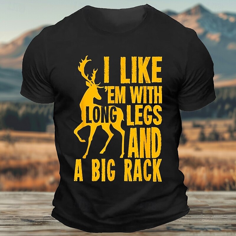 Mens Funny Hunting Graphic T-Shirt: I Like 'Em With Long Legs And A Big Rack Pun Tee