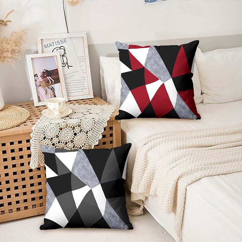 Argyle Pattern Decorative Toss Pillows Cover 1PC Soft Square Cushion Case Pillowcase for Bedroom Livingroom Sofa Couch Chair Black Grey White Red Green4